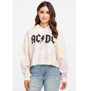AC/DC Sweatshirt Hoodie Pink Tye Dye Cropped Top Womens Size 2XL